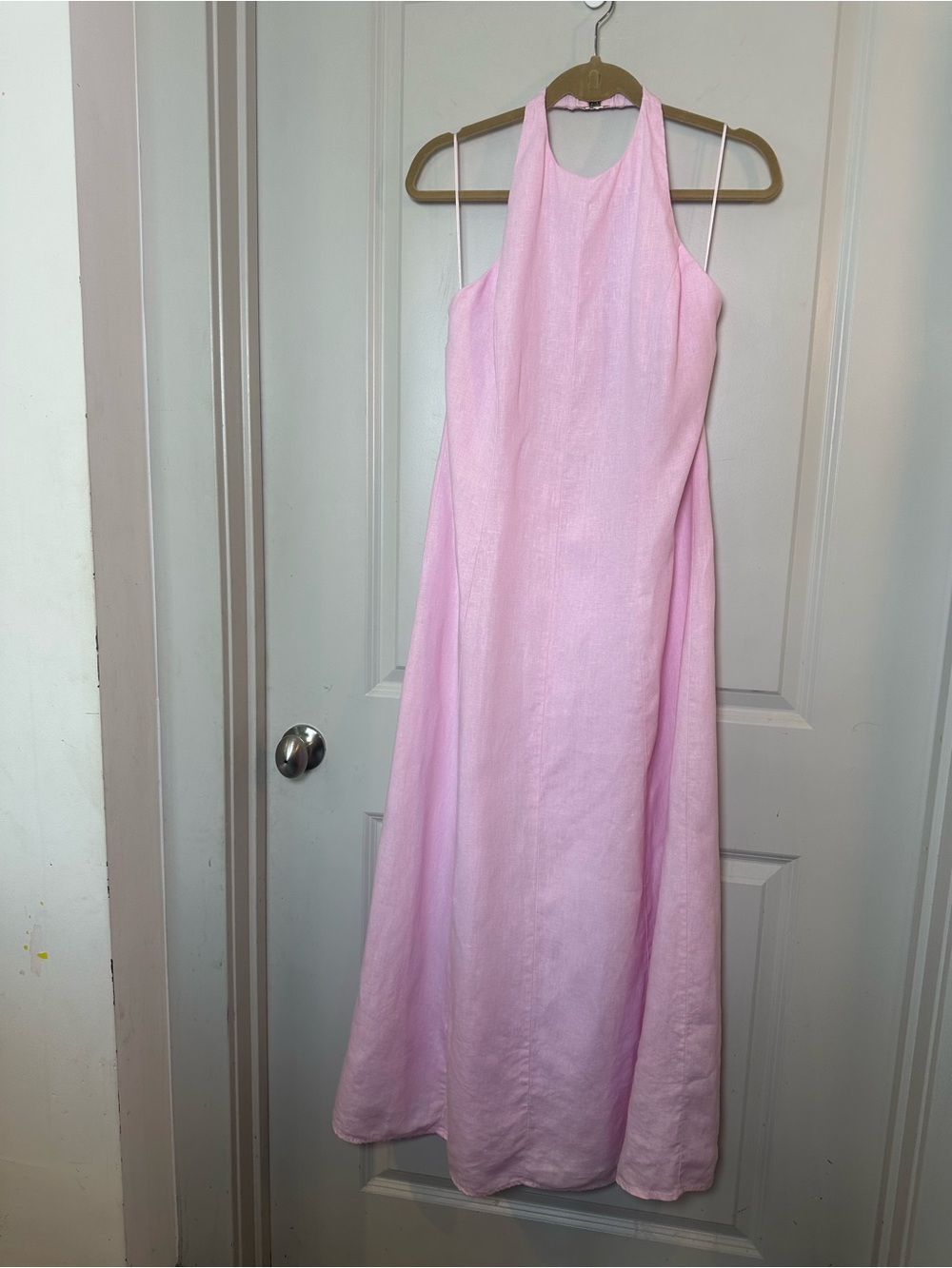 NWOT Abercrombie &Fitch Premium Linen High-Neck Maxi Dress in Light Pink Large P - Picture 11 of 12